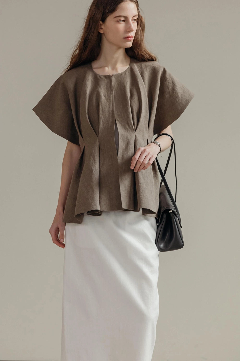 Pintuck Relaxed Fit Linen Vest