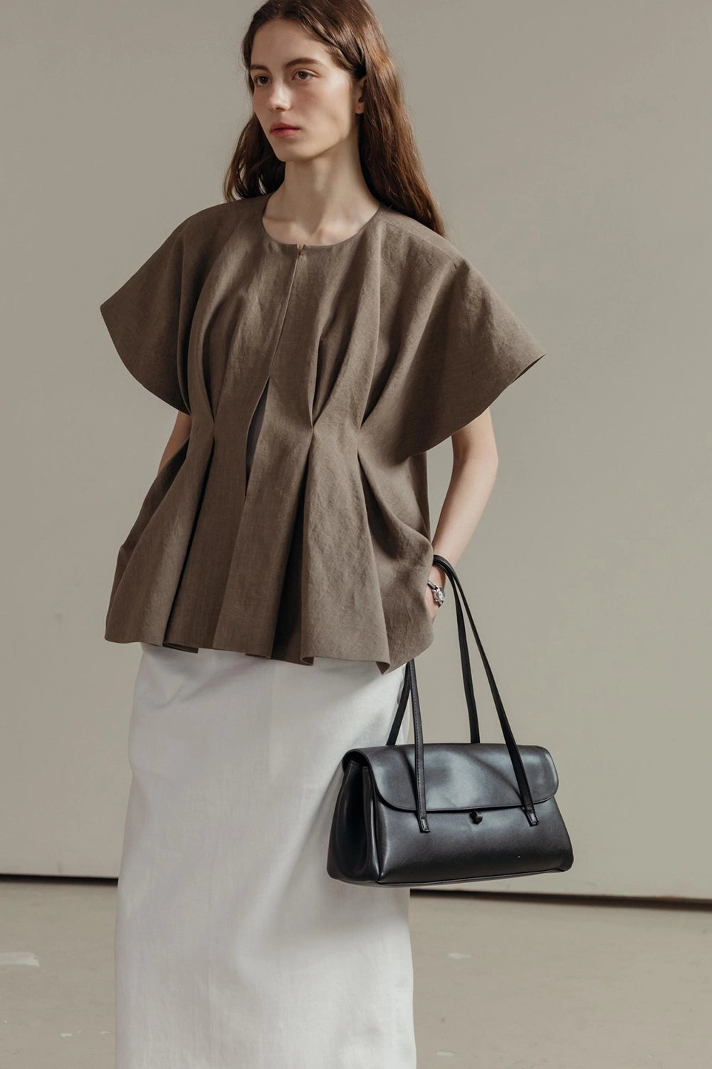 Pintuck Relaxed Fit Linen Vest
