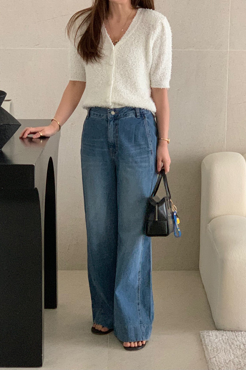 Short Sleeve Boucle Cardigan