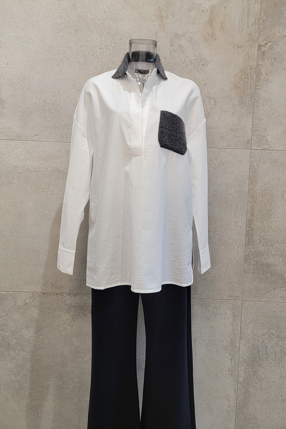 Sweater Detail Woven Shirt
