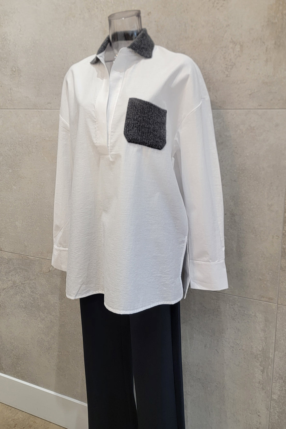 Sweater Detail Woven Shirt