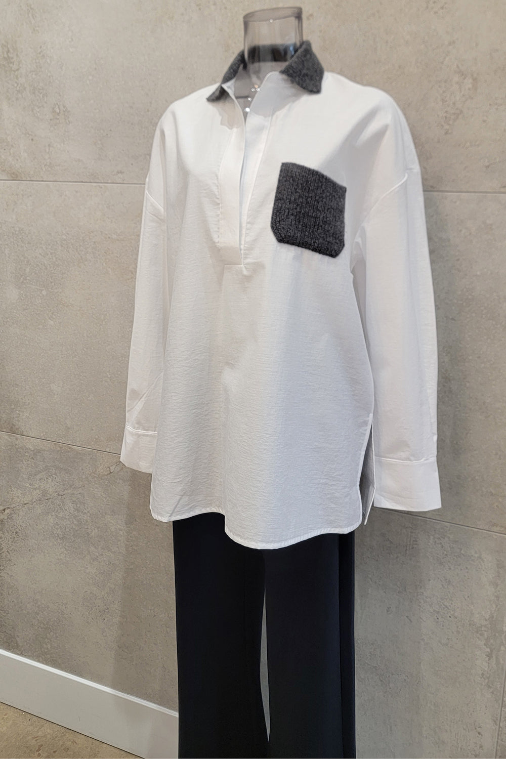 Sweater Detail Woven Shirt