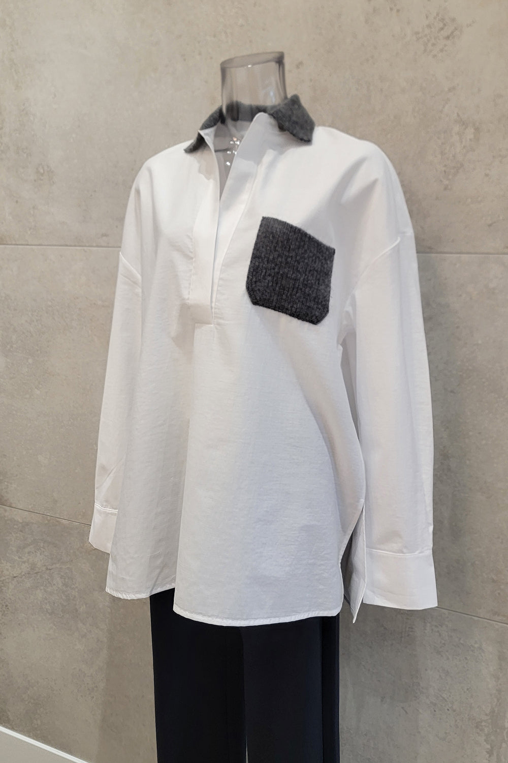 Sweater Detail Woven Shirt