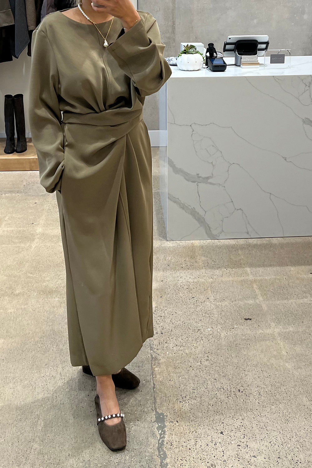 Twisted Front Round Neck Maxi Dress