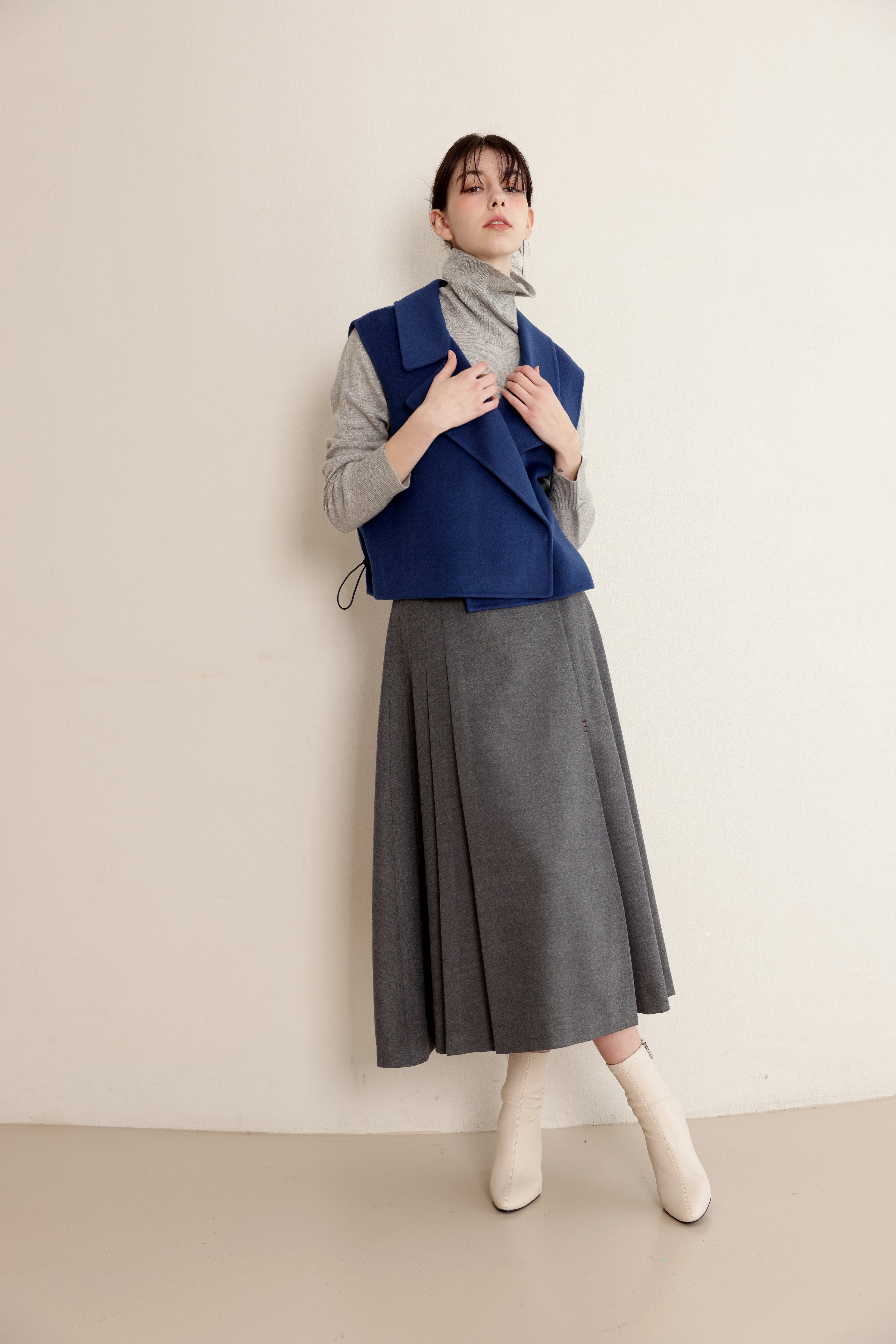 Wool Blend Pleated Skirt