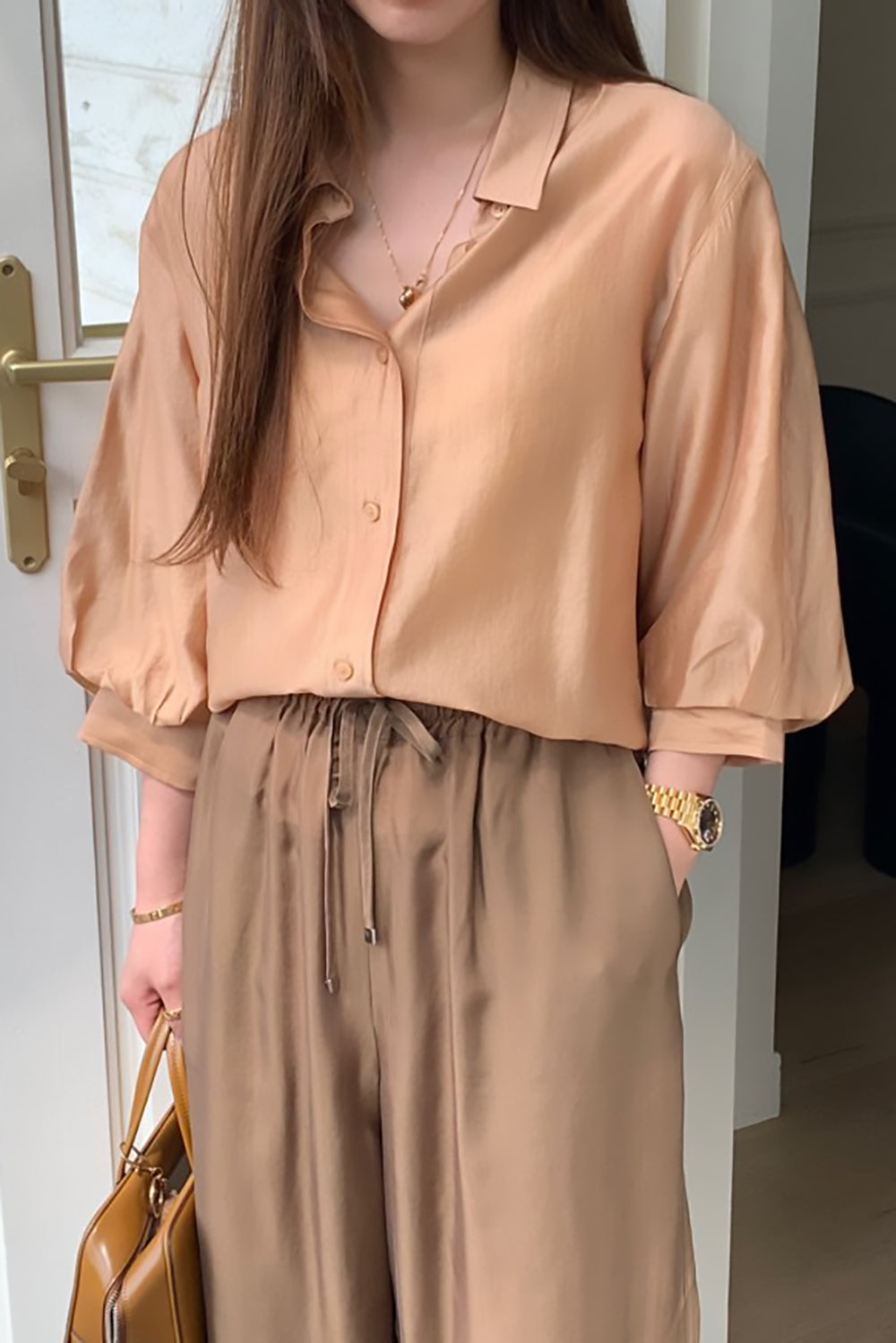 Blouson Sleeve Button-Up Shirt