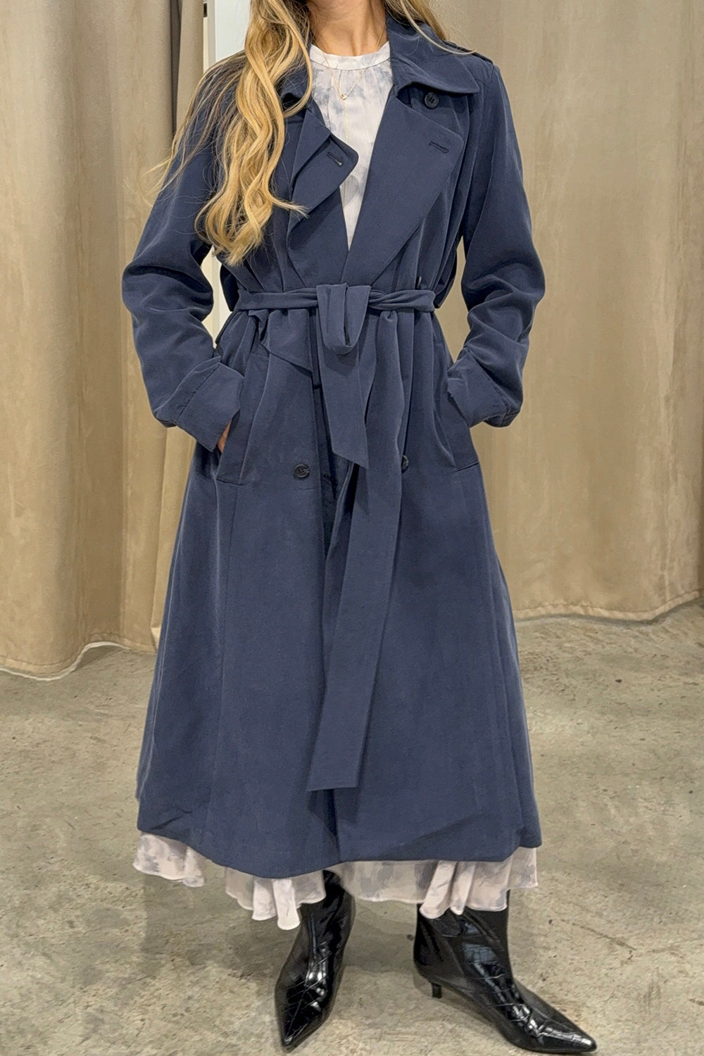 Draped Woven Trench Jacket