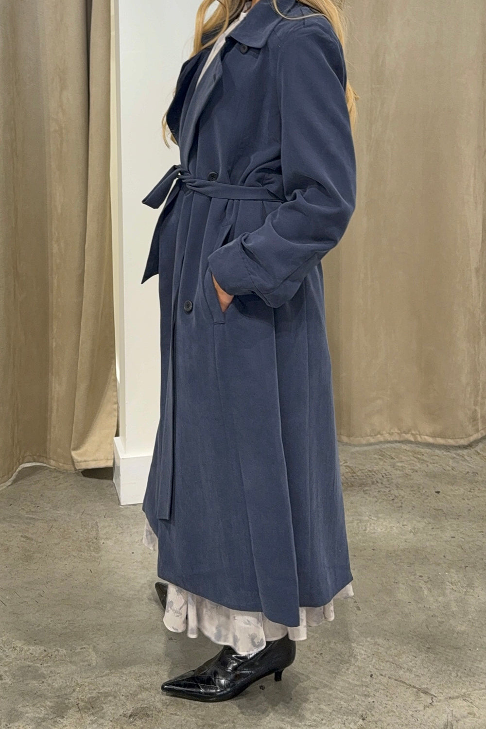 Draped Woven Trench Jacket