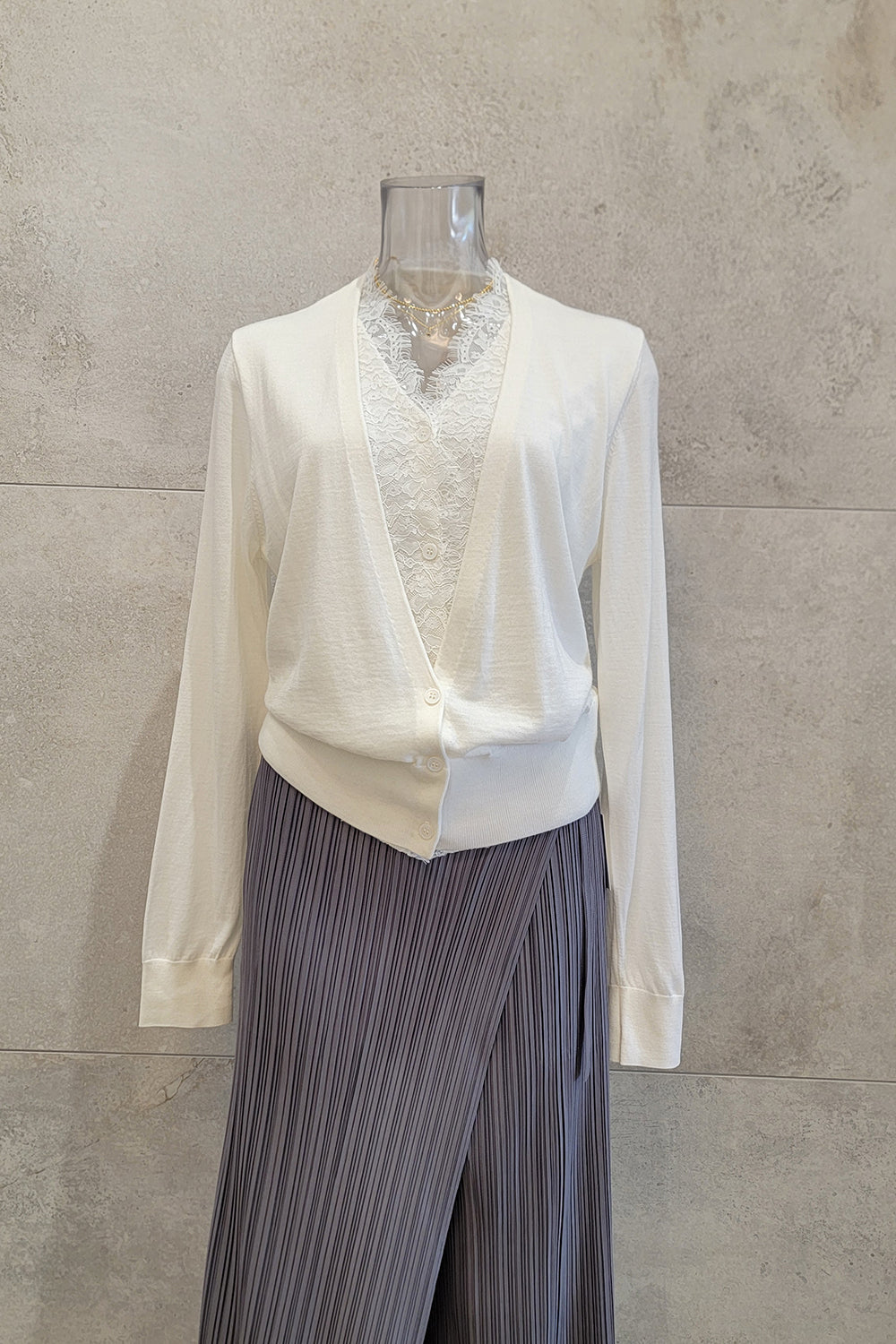 Lace Inset Wool Cardigan