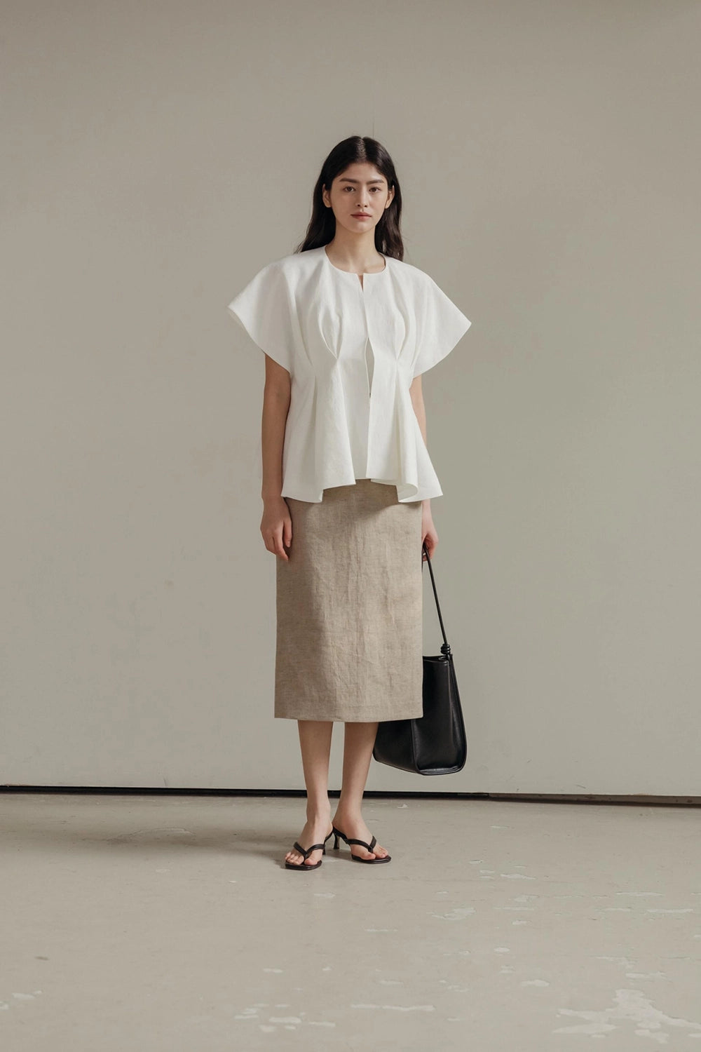 Pintuck Relaxed Fit Linen Vest