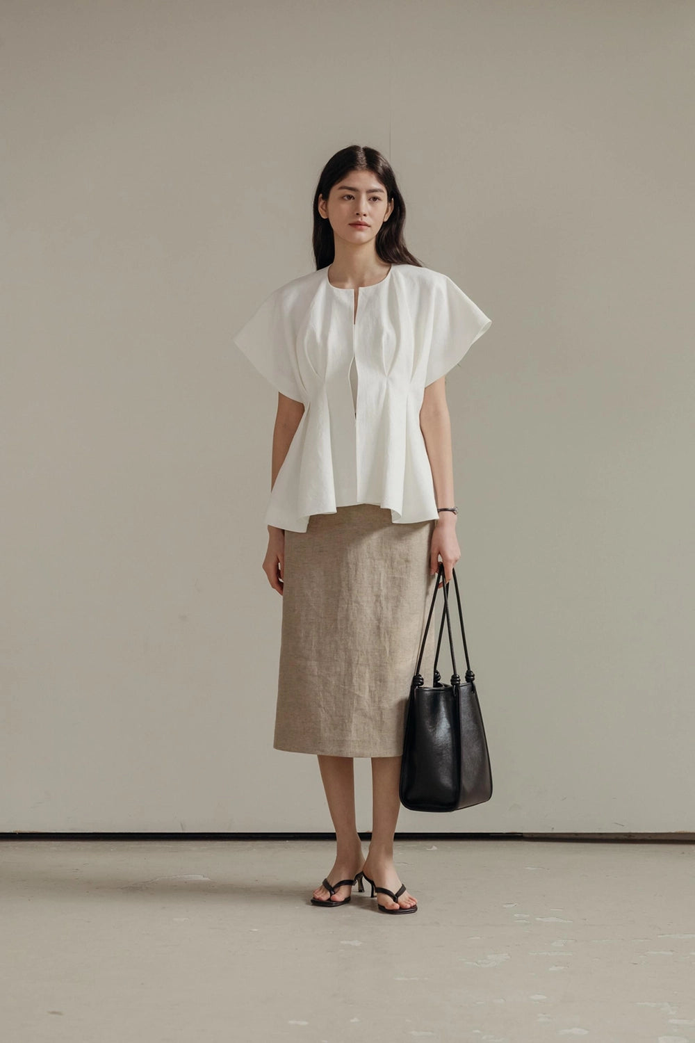 Pintuck Relaxed Fit Linen Vest