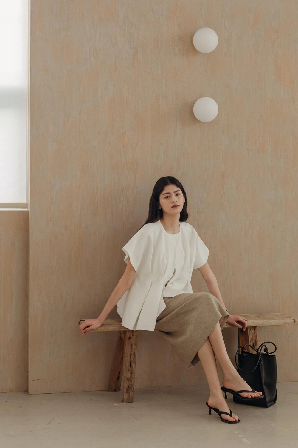 Pintuck Relaxed Fit Linen Vest