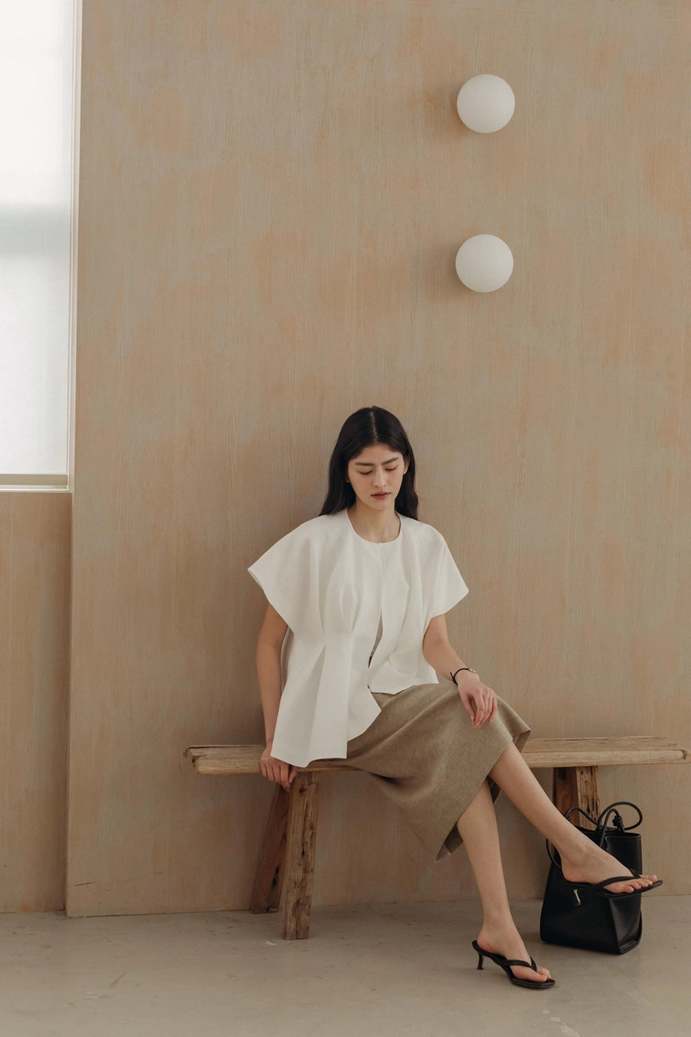 Pintuck Relaxed Fit Linen Vest