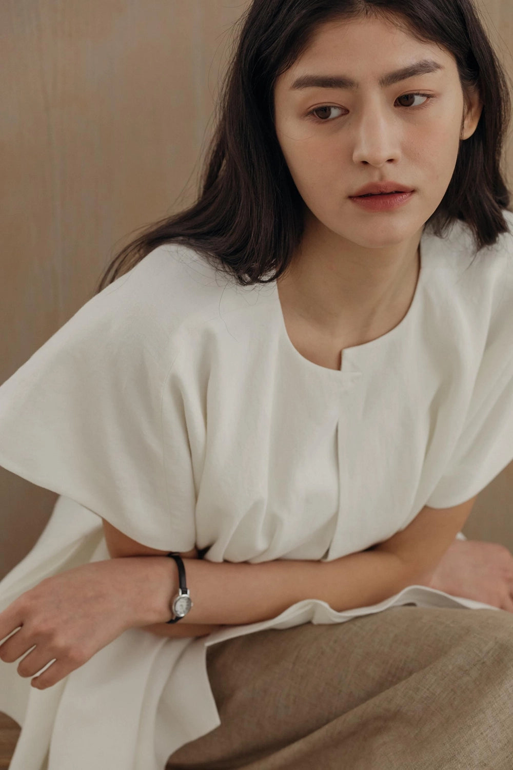 Pintuck Relaxed Fit Linen Vest