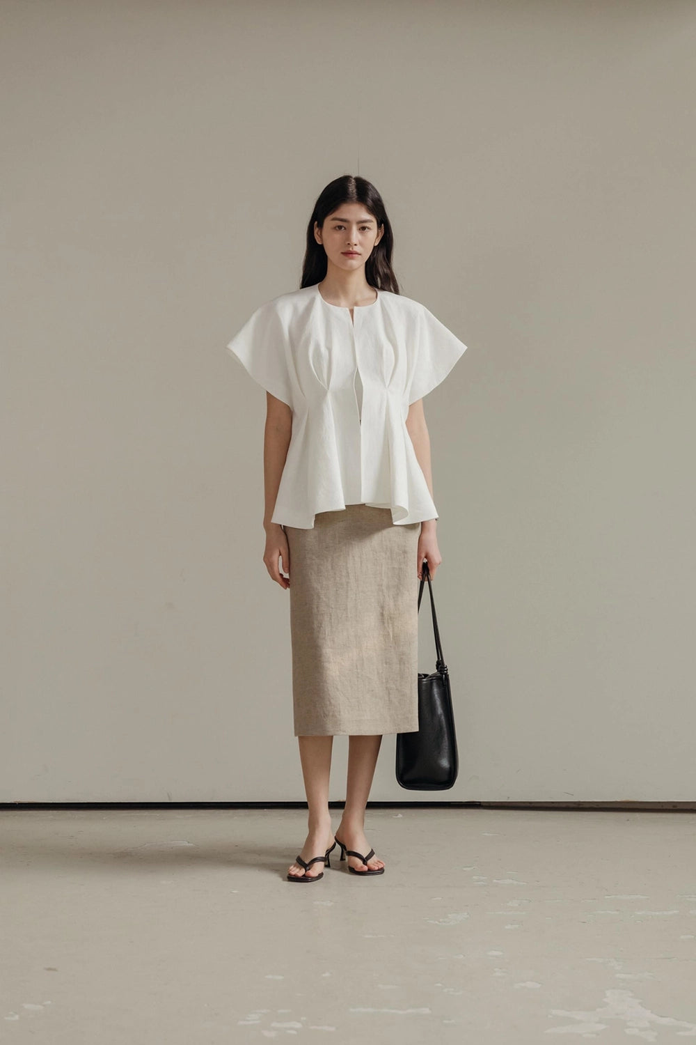 Pintuck Relaxed Fit Linen Vest