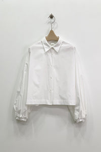 Elastic Shirred Sleeve Button Front Shirt
