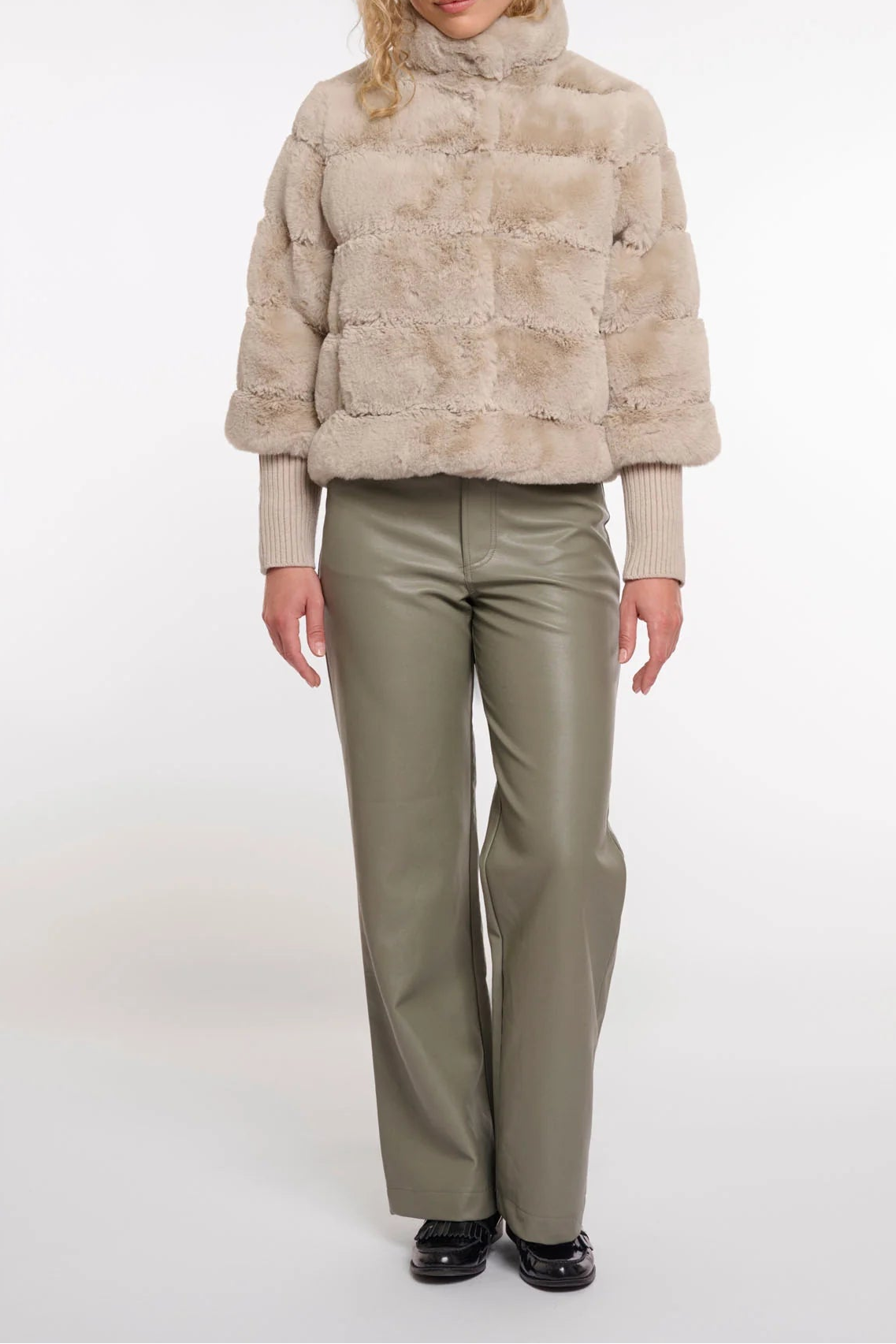 Knit Sleeved Faux Fur Coat