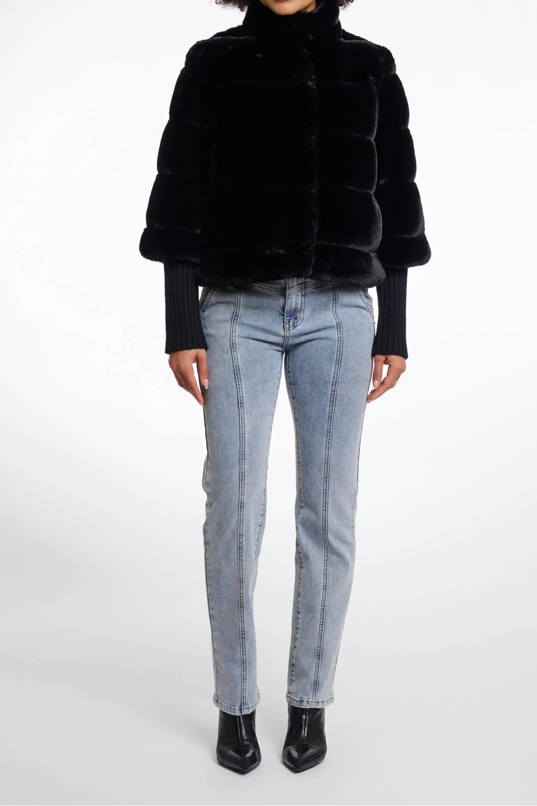 Knit Sleeved Faux Fur Coat