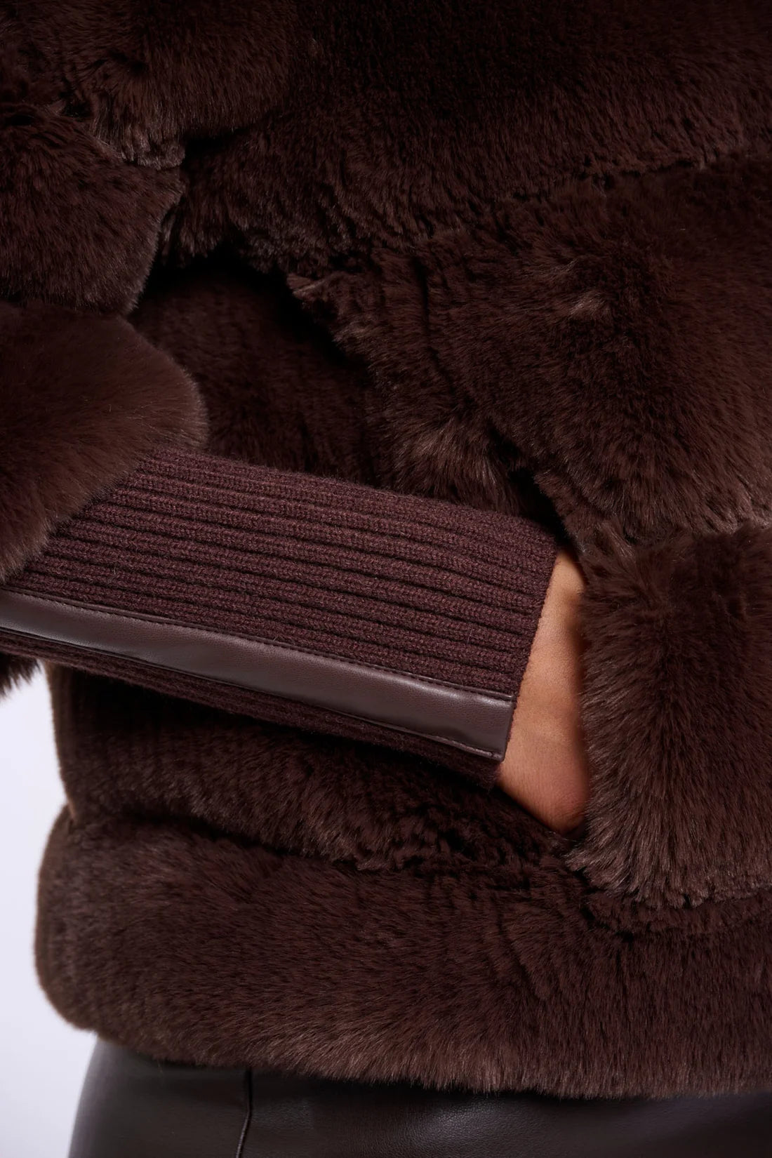 Knit Sleeved Faux Fur Coat