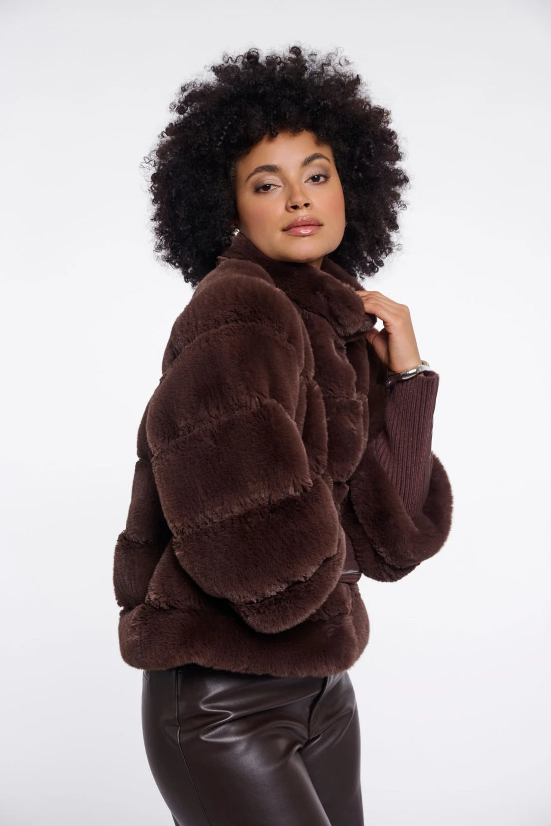 Knit Sleeved Faux Fur Coat