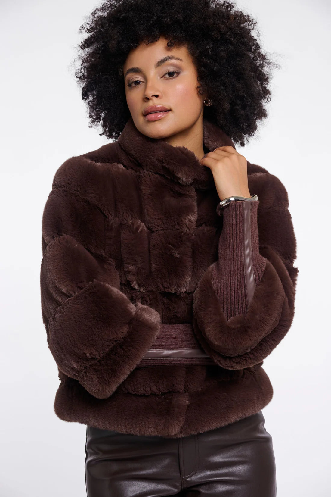 Knit Sleeved Faux Fur Coat