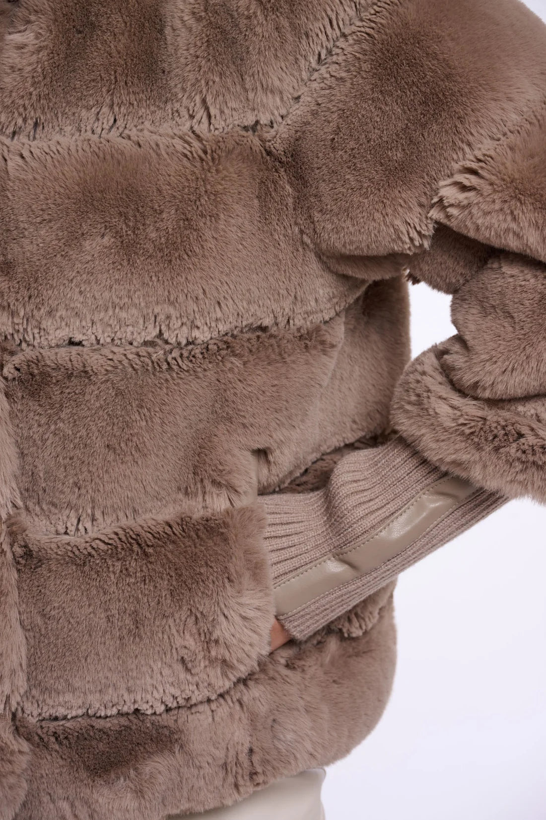 Knit Sleeved Faux Fur Coat