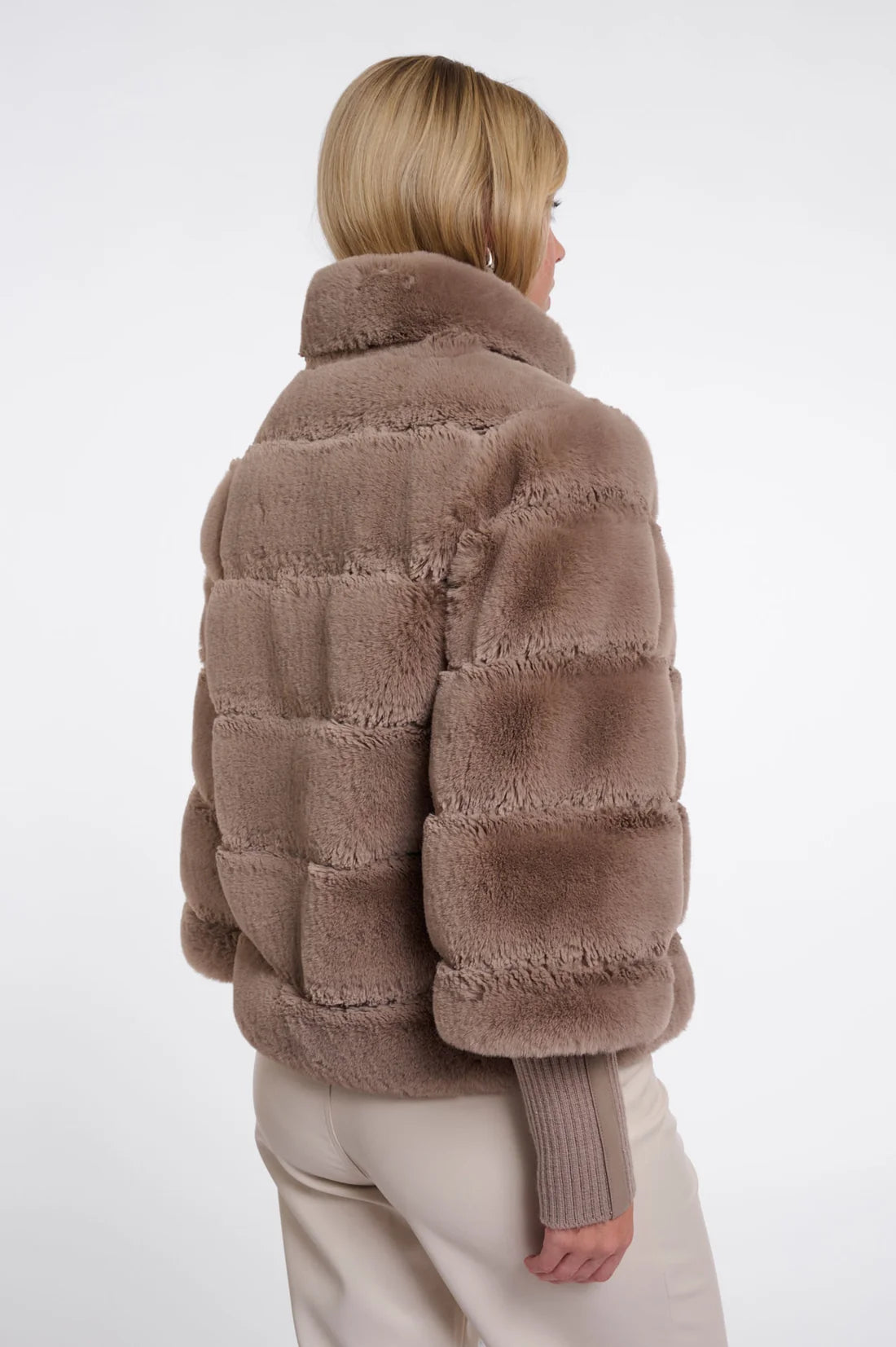 Knit Sleeved Faux Fur Coat