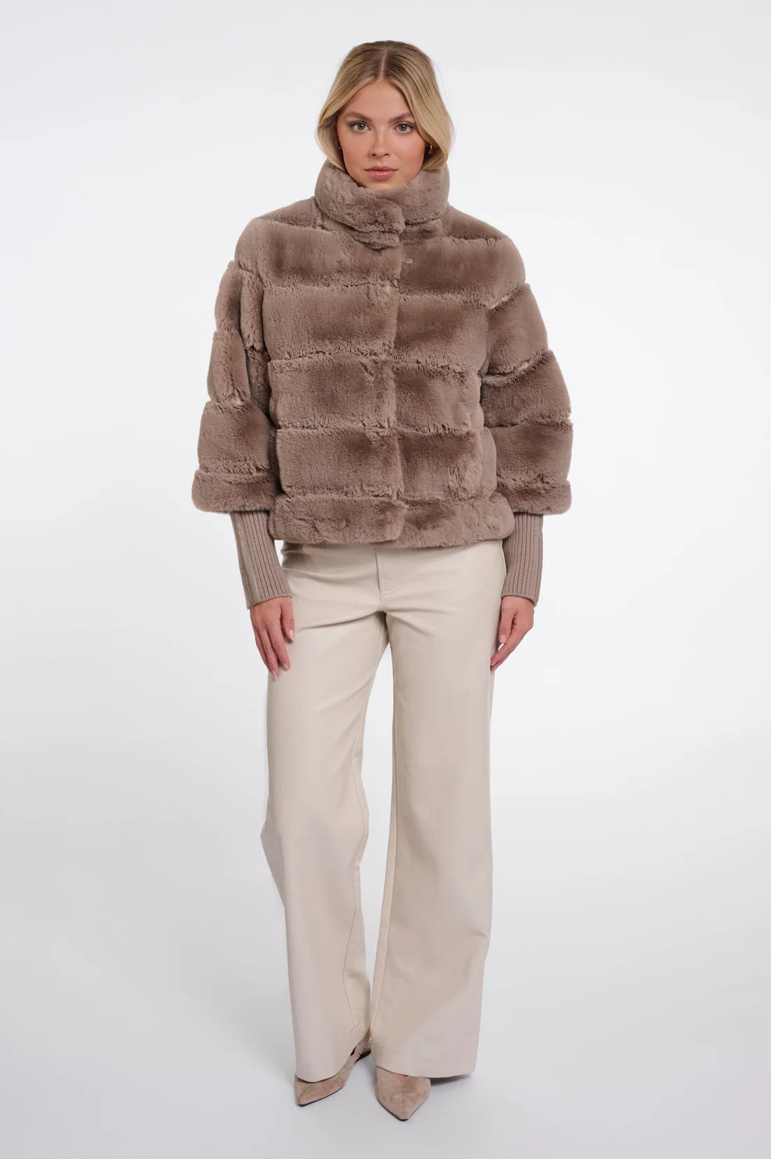 Knit Sleeved Faux Fur Coat