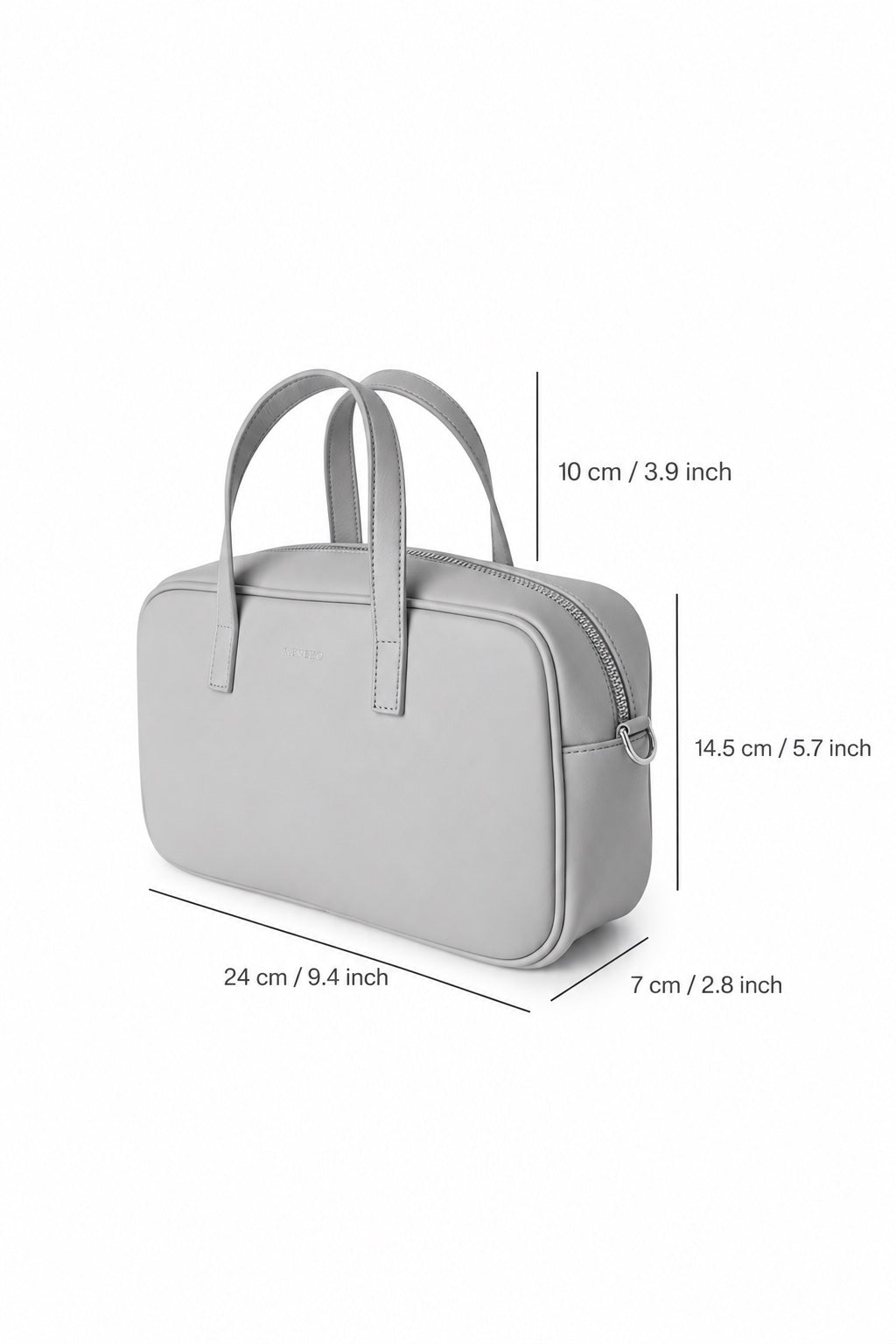 Taupe leather Mini Baguette Bag with a structured rectangular silhouette, short top handles, and a side zipper on a white background.