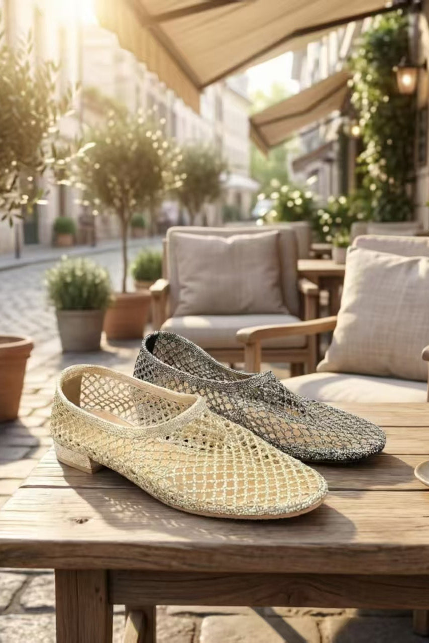 [Pre-order Special. Ends 6/14] Sparkle Fishnet Ballet Flats