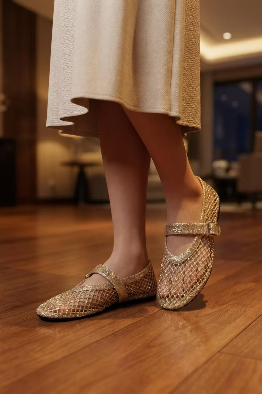 [Pre-order Special. Ends 6/14] Sparkle Fishnet Merry Jane Flats