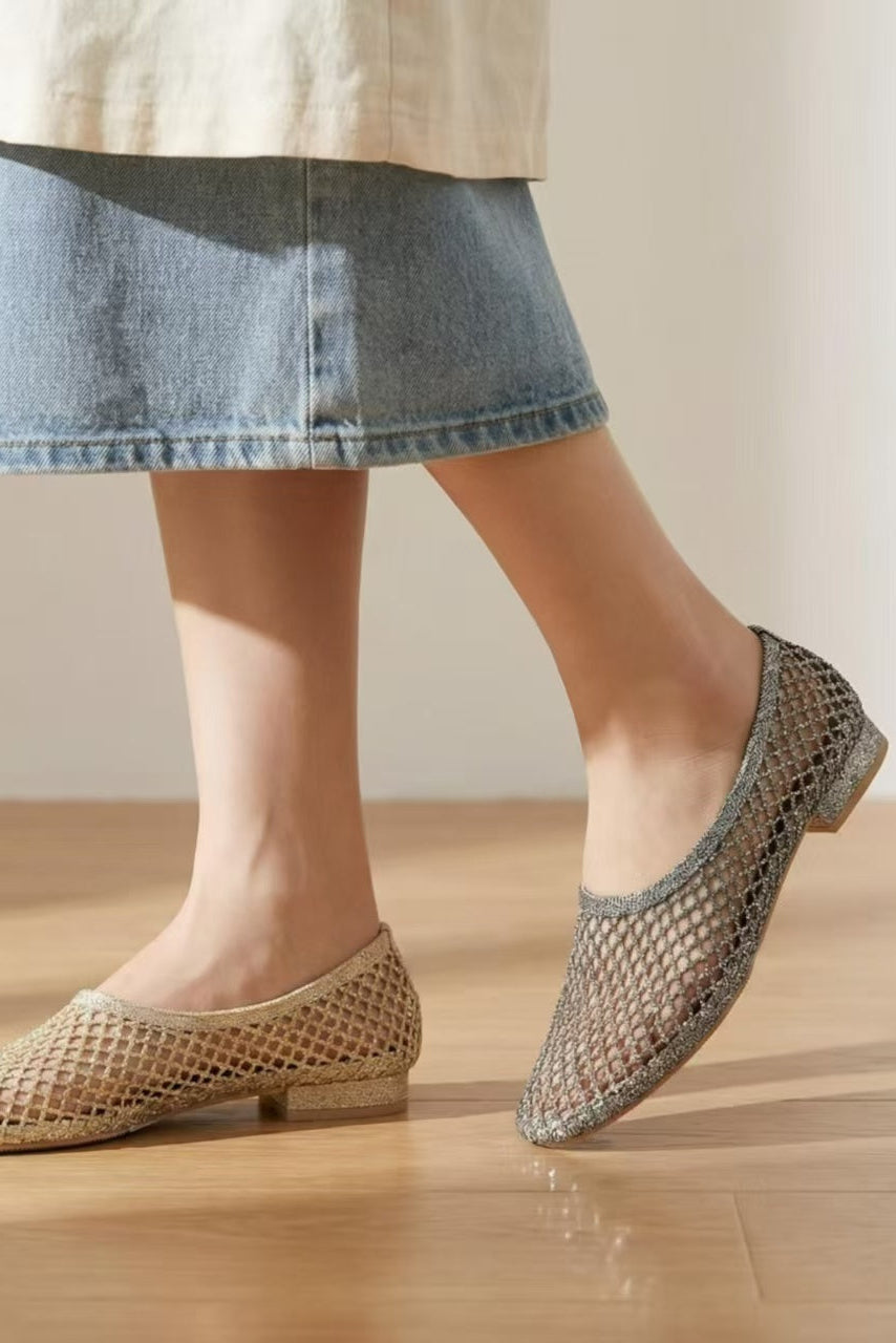 [Pre-order Special. Ends 6/14] Sparkle Fishnet Ballet Flats