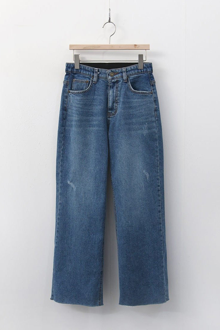 Fleece Lined Semi Wide Jeans