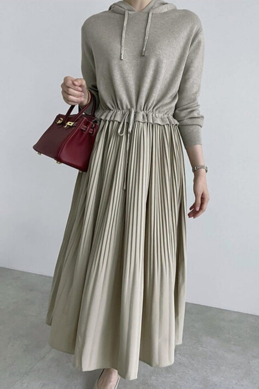 Hooded Top Pleated Bottom Dress 