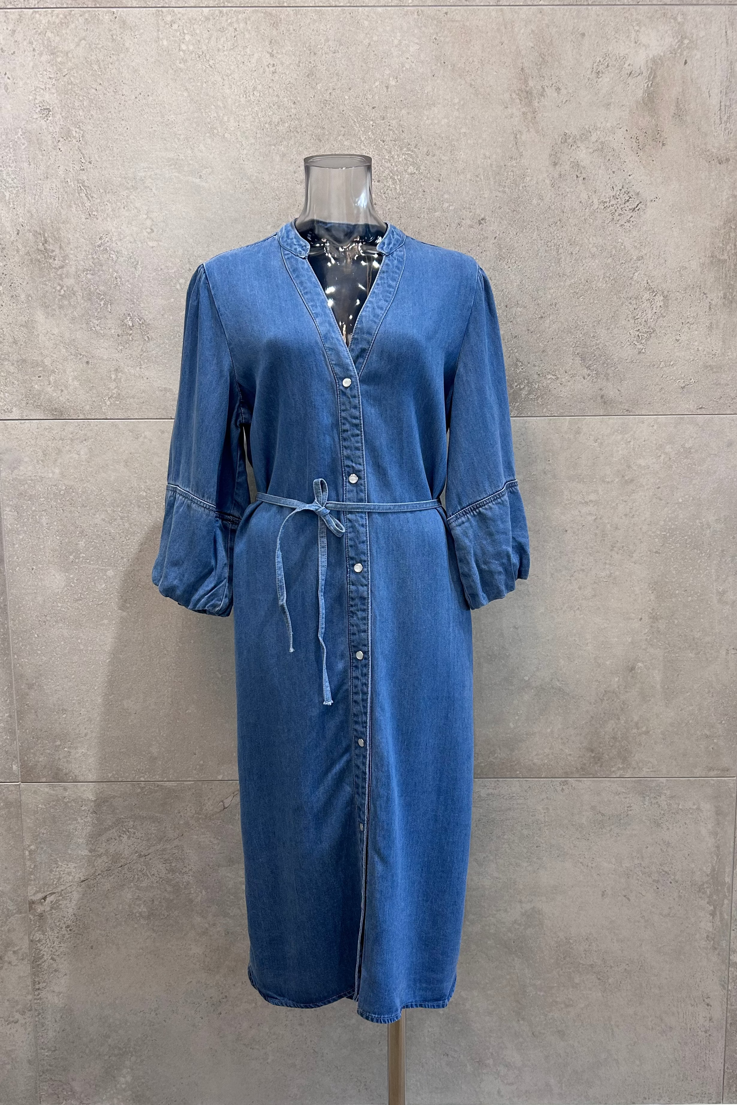 Balloon Sleeve Denim Shirt Dress