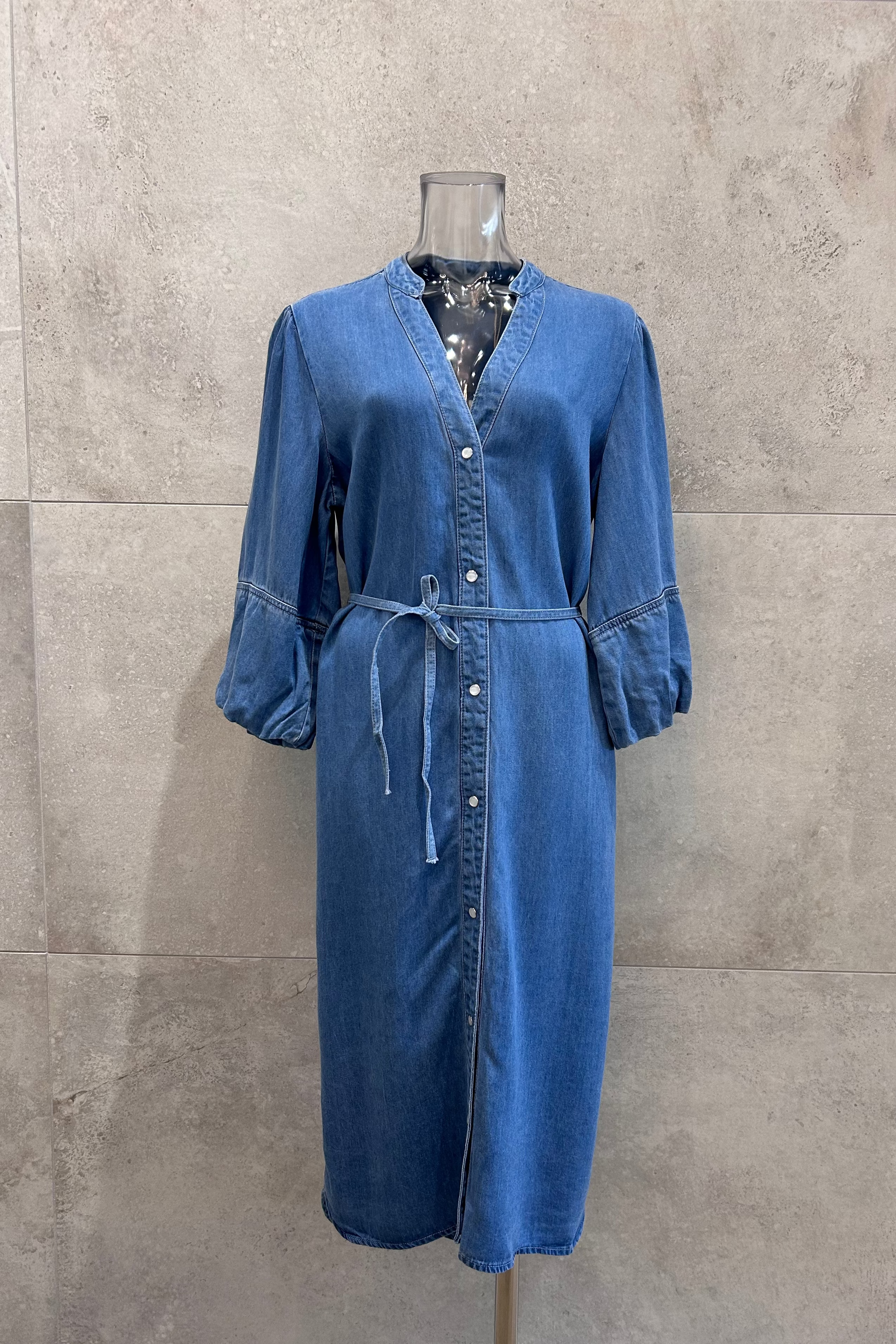 Balloon Sleeve Denim Shirt Dress