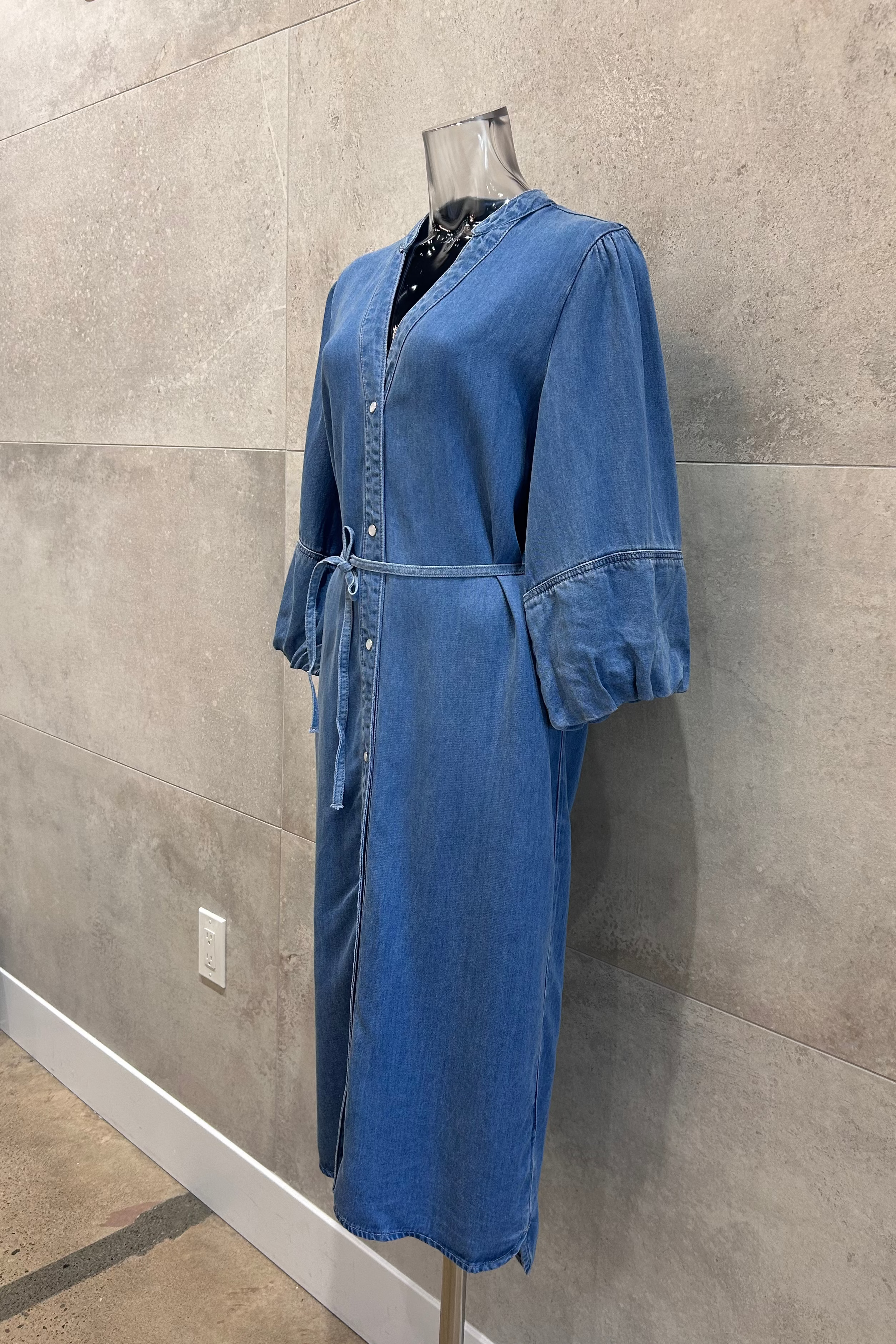 Balloon Sleeve Denim Shirt Dress