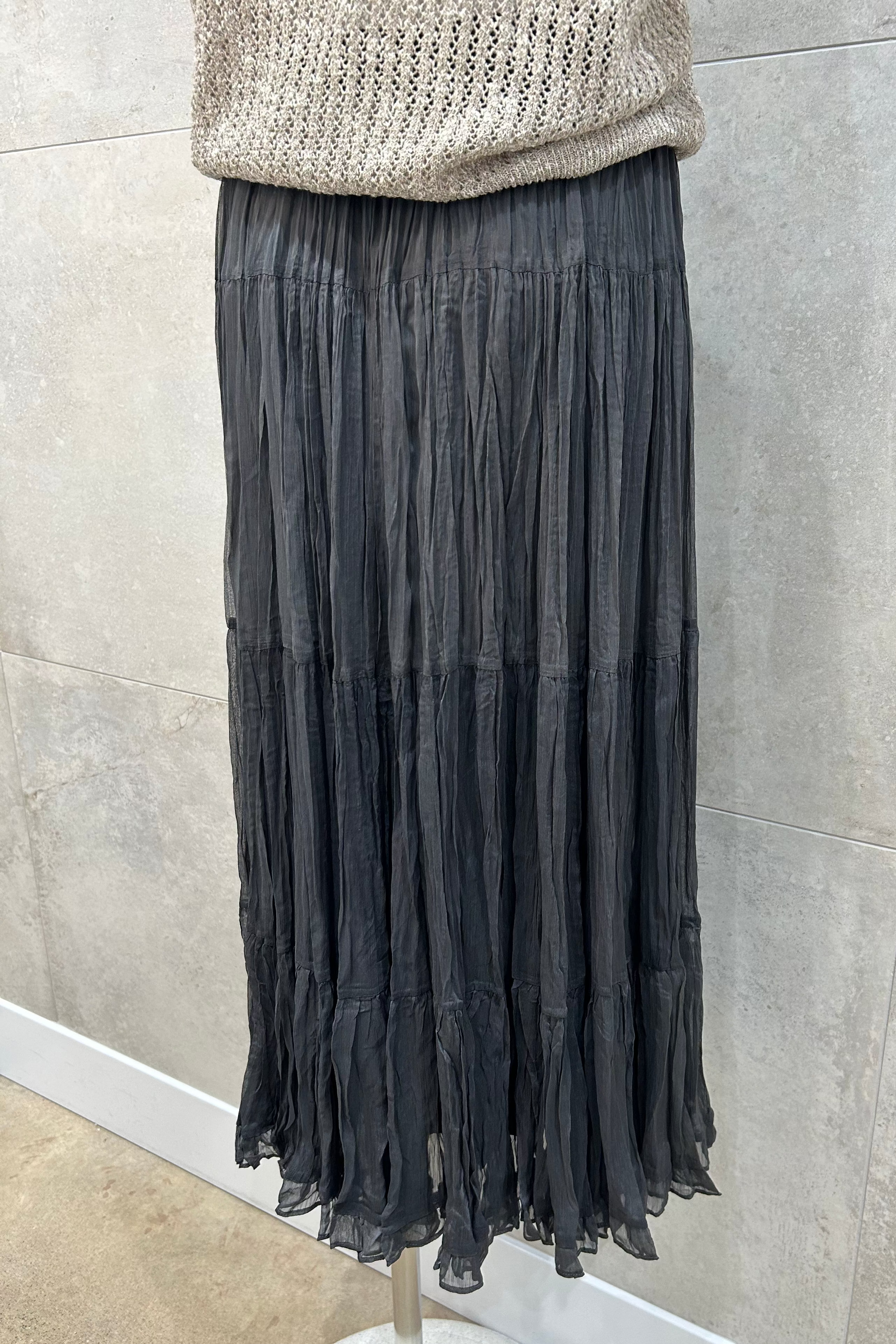 Crinkle Pull On Long Skirt
