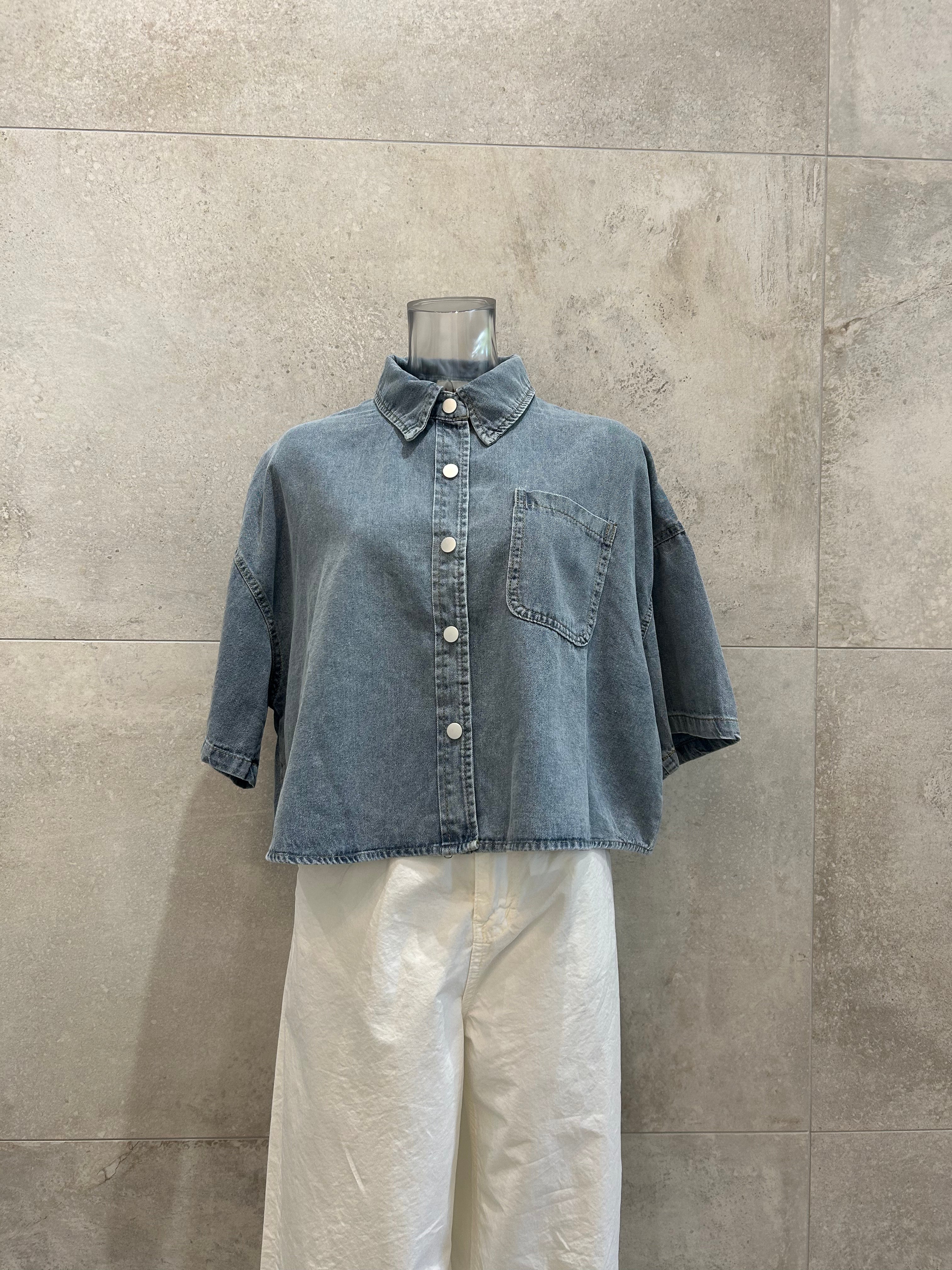 Drapey Crop Denim Shirt