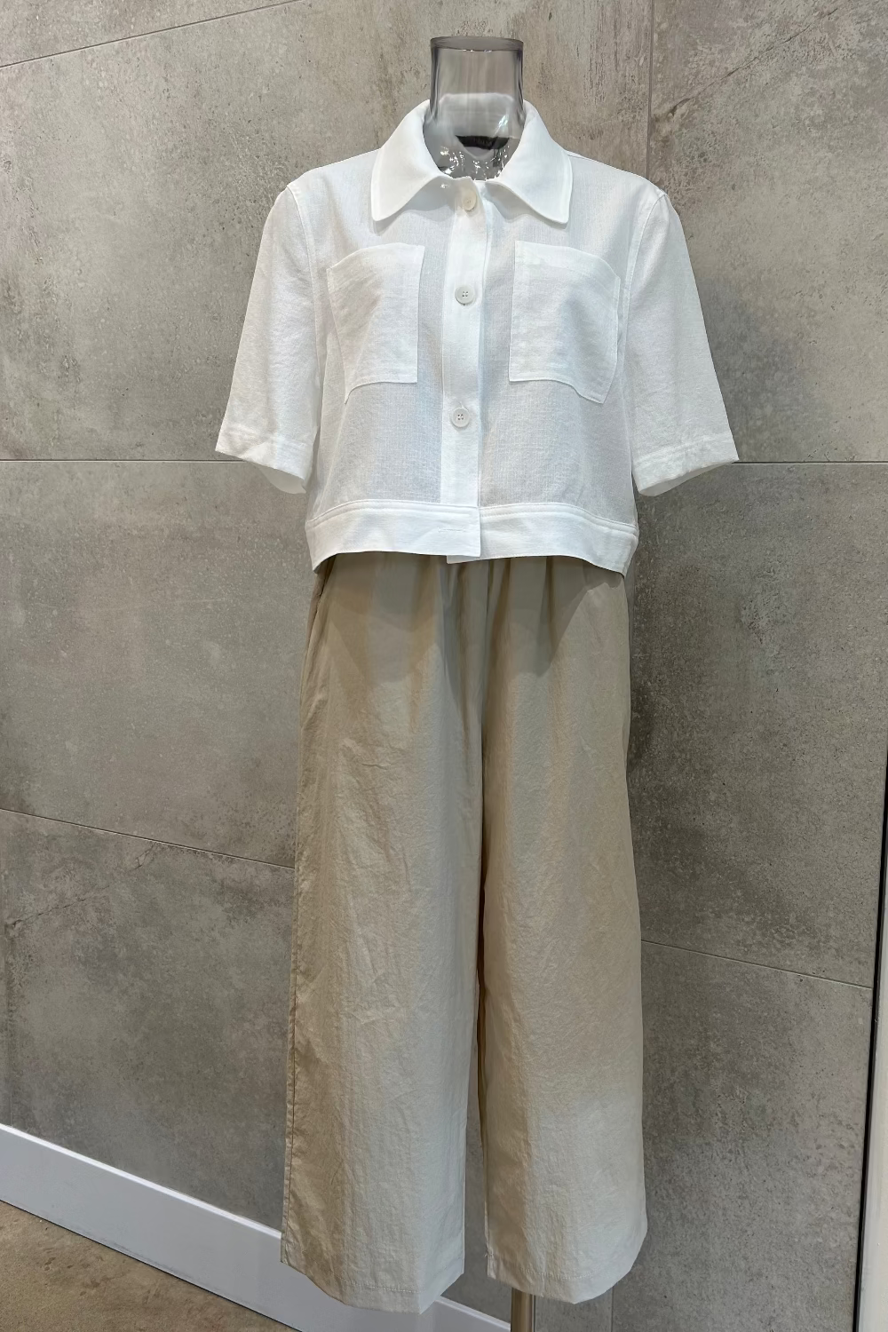 Back Button Semi Wide Pants