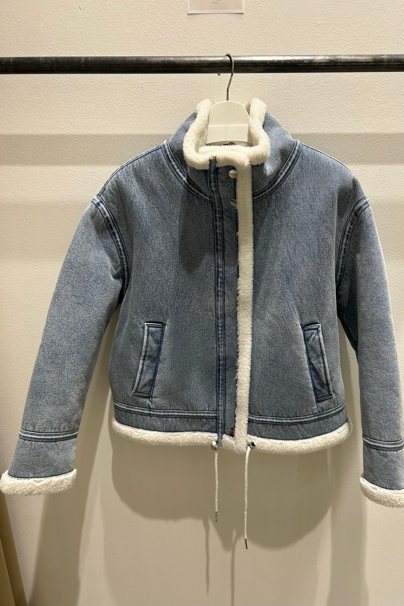 Faux Shearling Trim Denim Coat