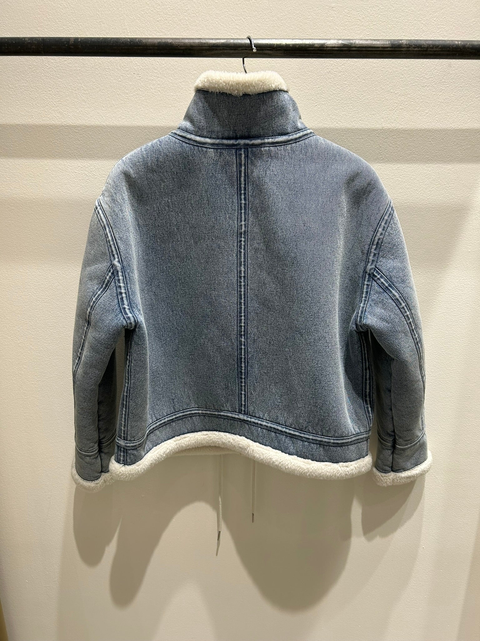 Faux Shearling Trim Denim Coat