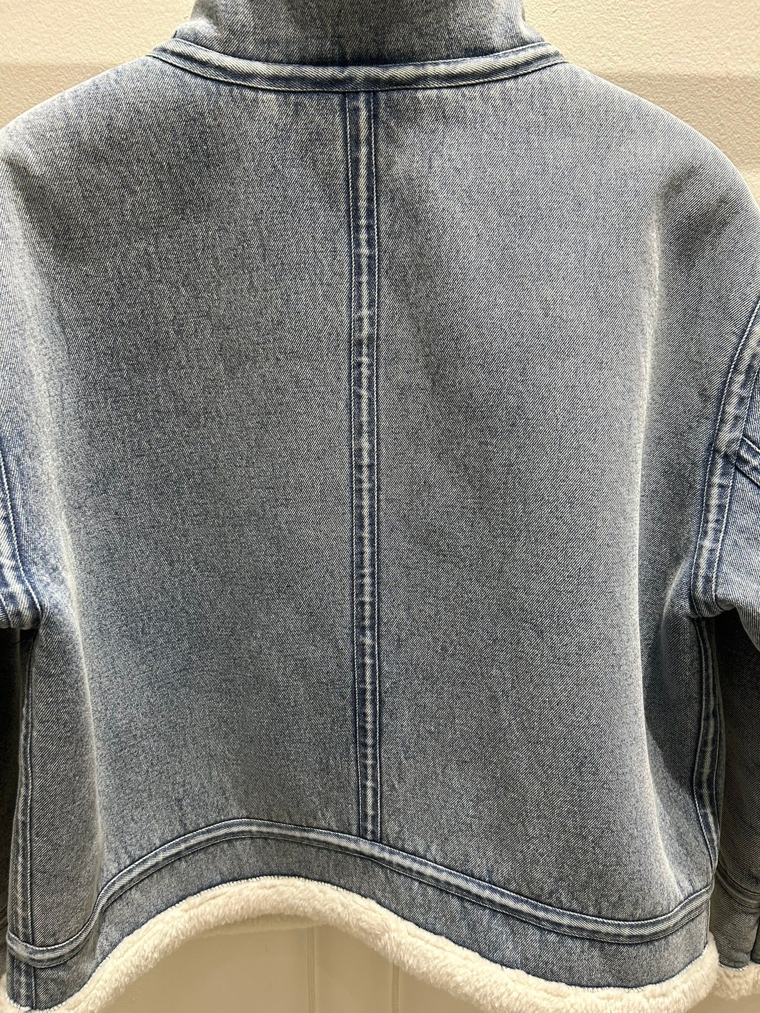 Faux Shearling Trim Denim Coat