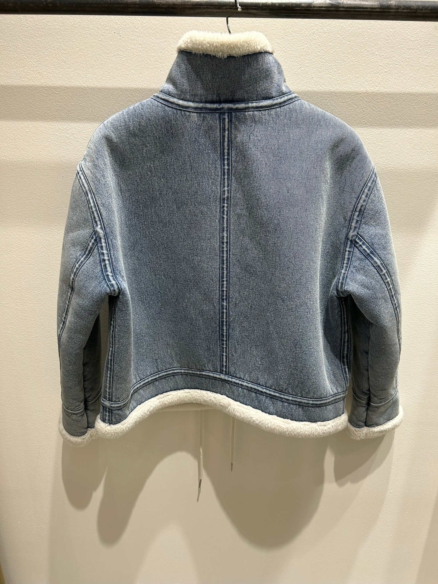 Faux Shearling Trim Denim Coat