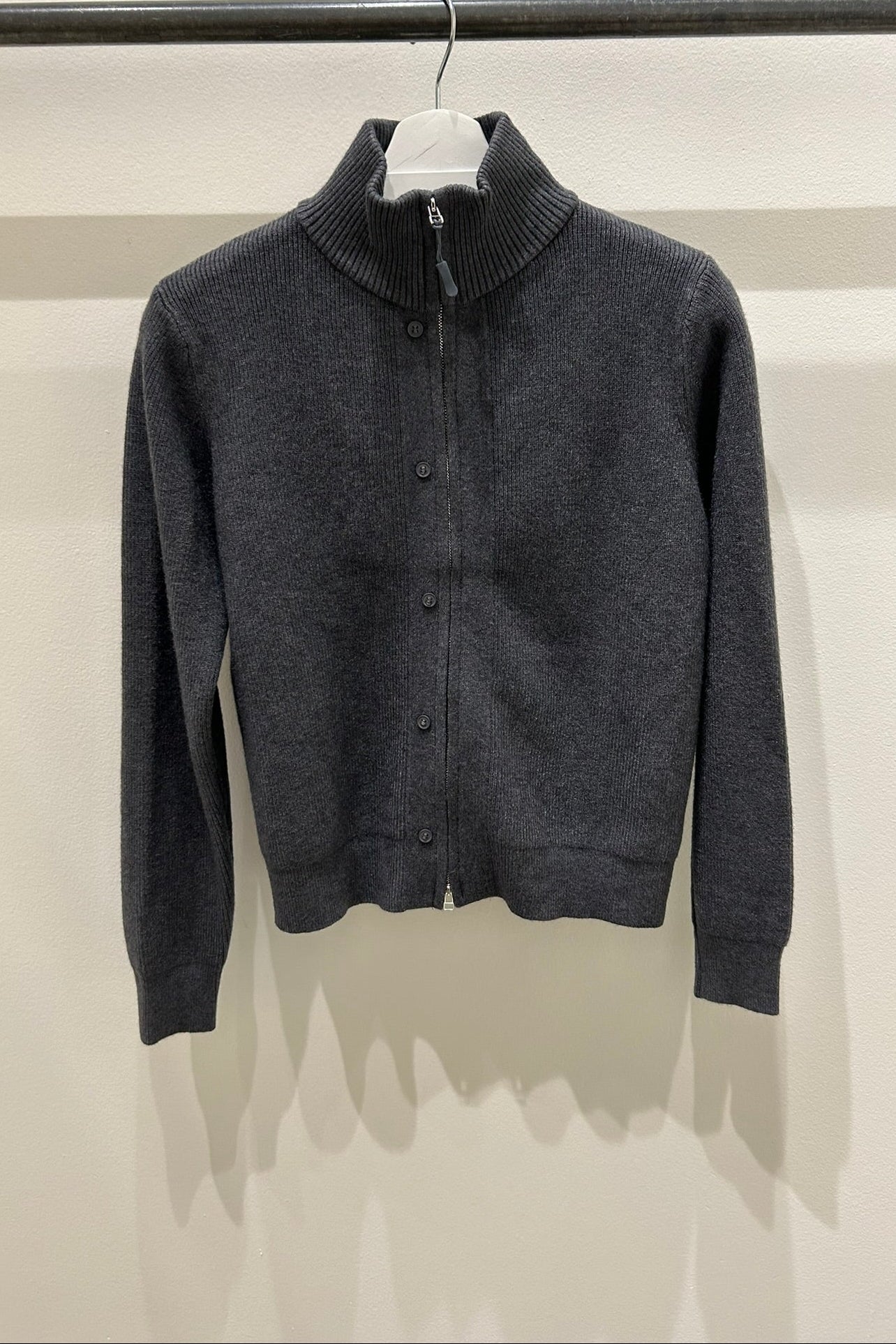 Button Detail Zip Up Cardigan