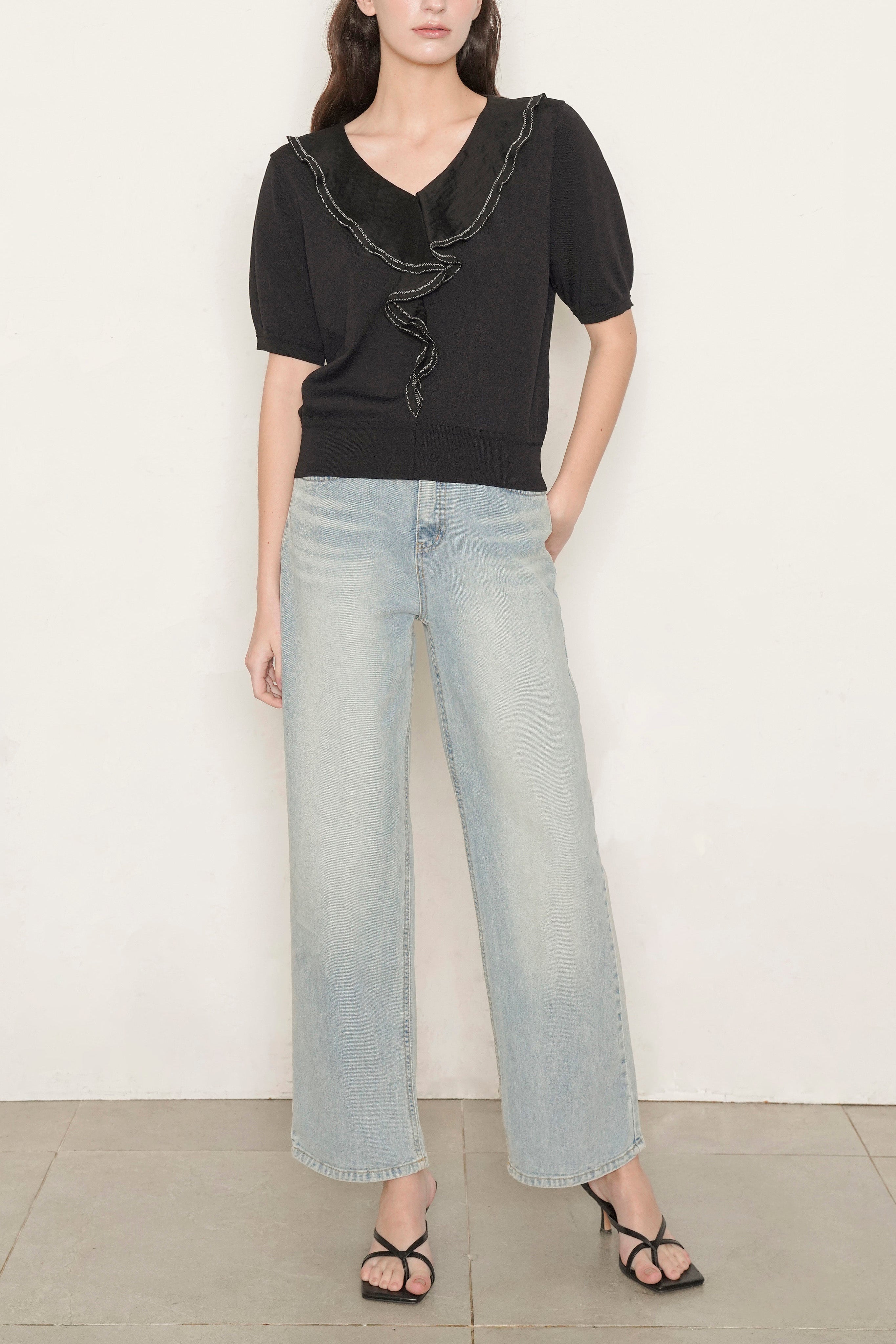 V-Neck Ruffle Knit Top