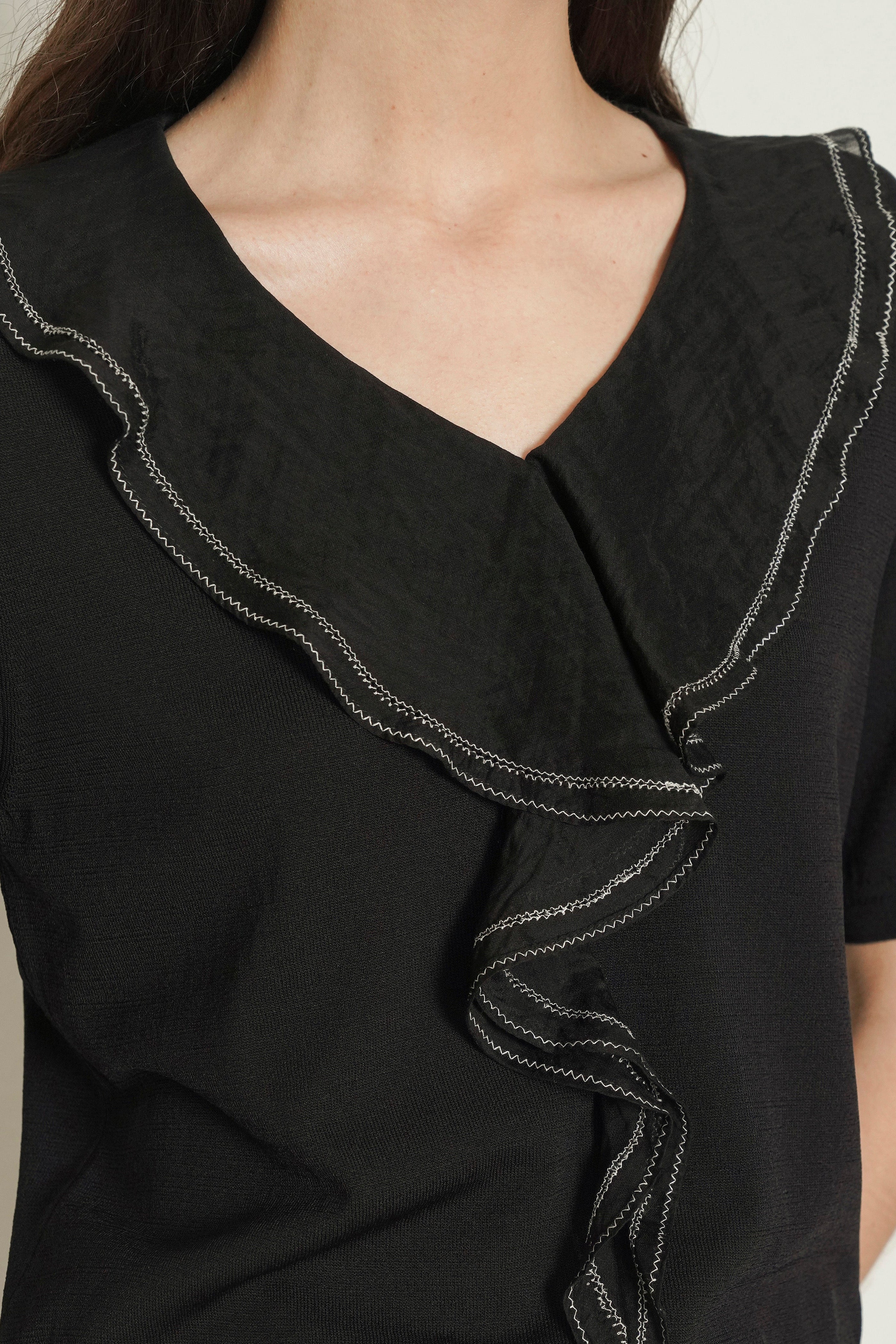 V-Neck Ruffle Knit Top