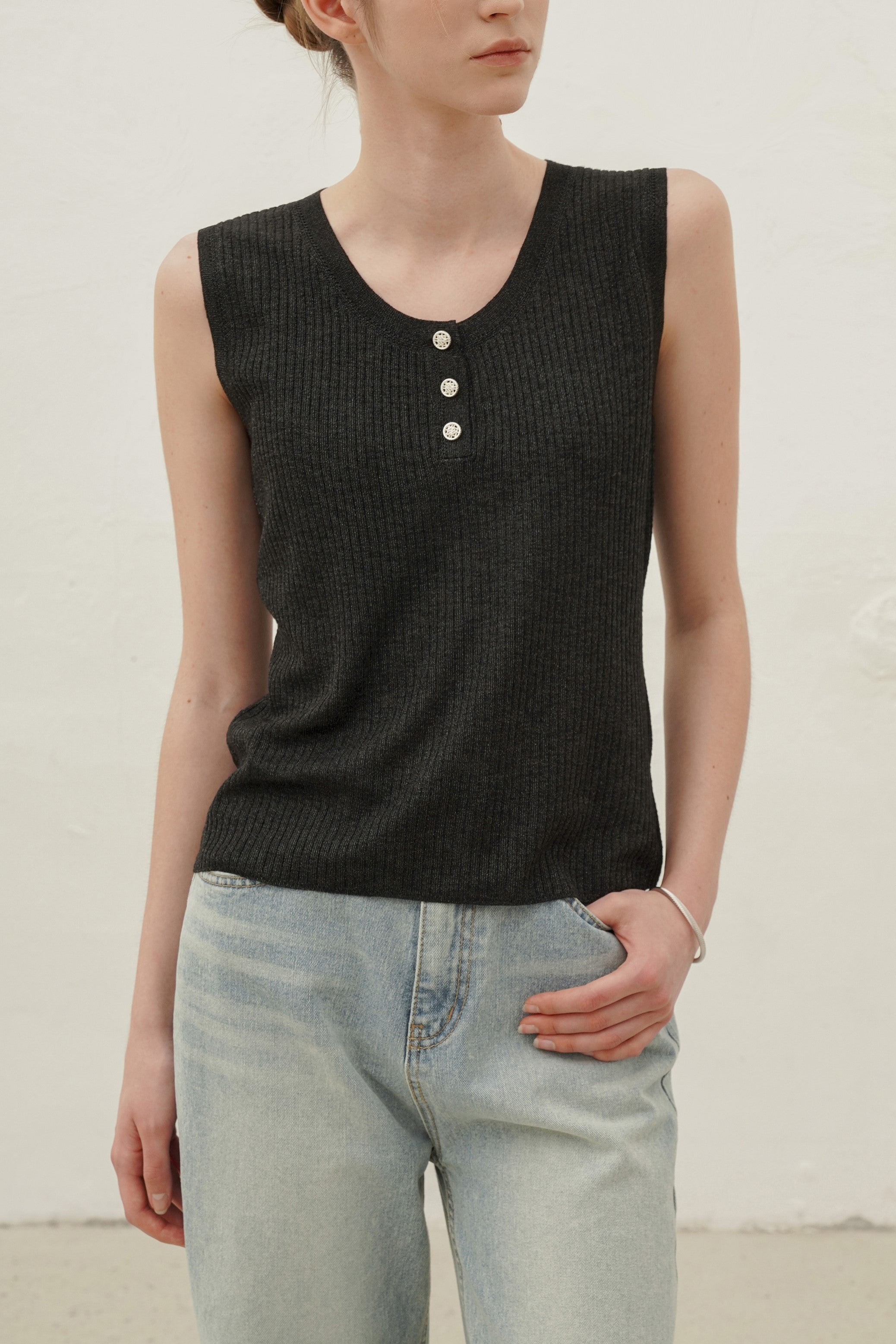 Ribbed Sleeveless Knit Top