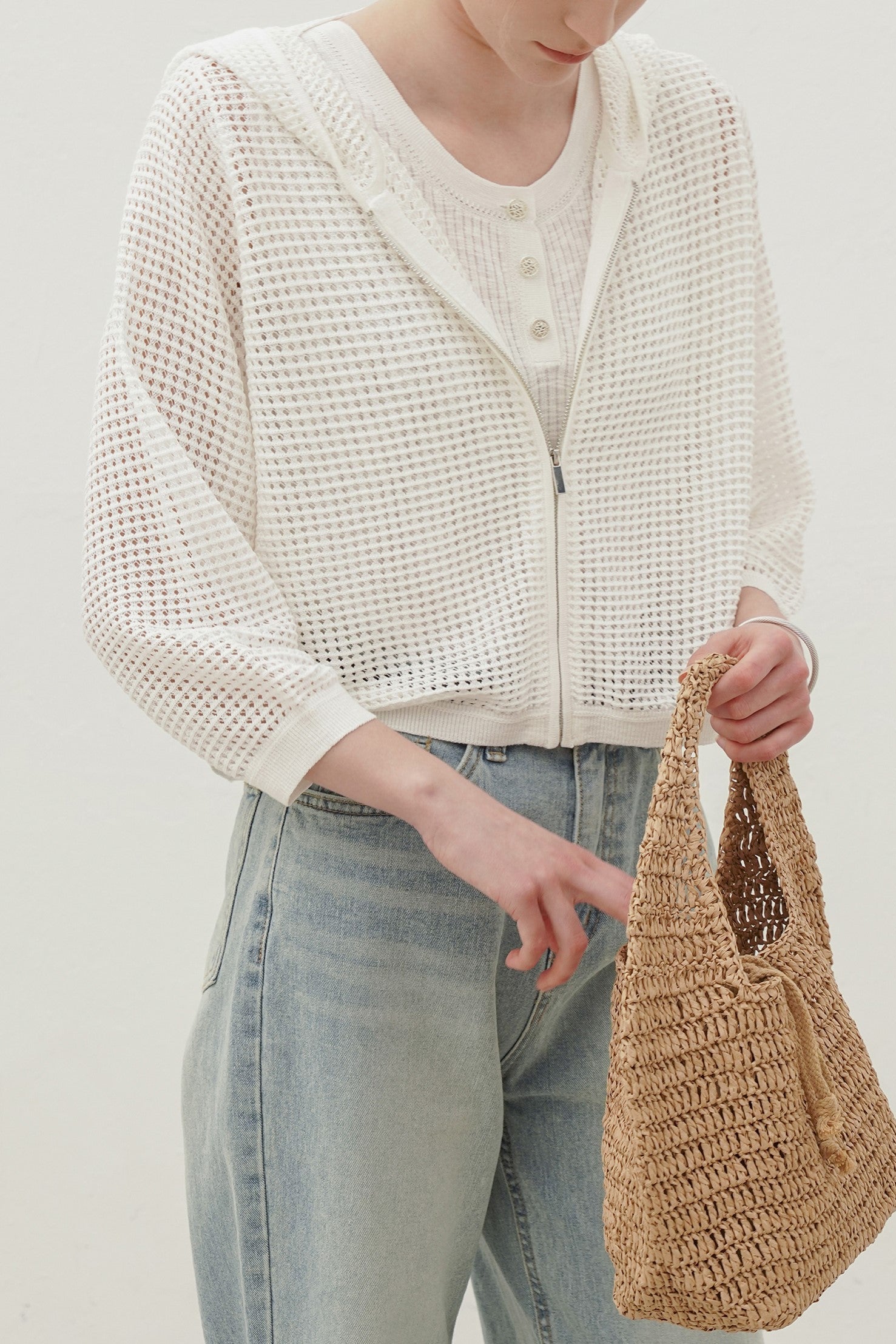 Open Stitch Zip-Up Hoodie