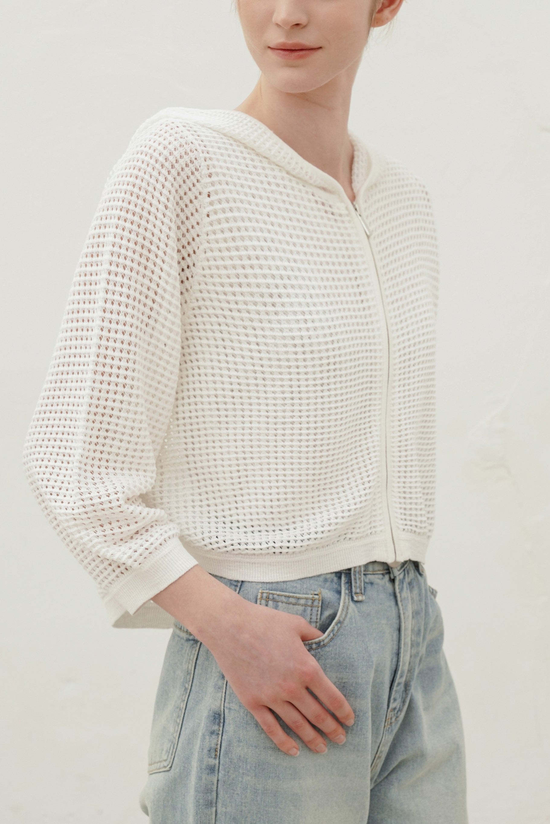 Open Stitch Zip-Up Hoodie